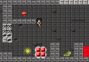 A screenshot from the game Particles! showing a player jumping off of a red block.